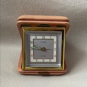 Vintage 1960’s Florn Travel Alarm Clock in Leather Case
